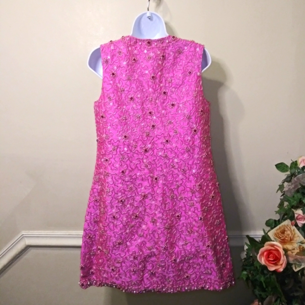 Vintage 1960-70 Barbie Pink Raw Silk Hand Beaded/Jeweled Cocktail, Hostess Vest - Picture 7 of 13
